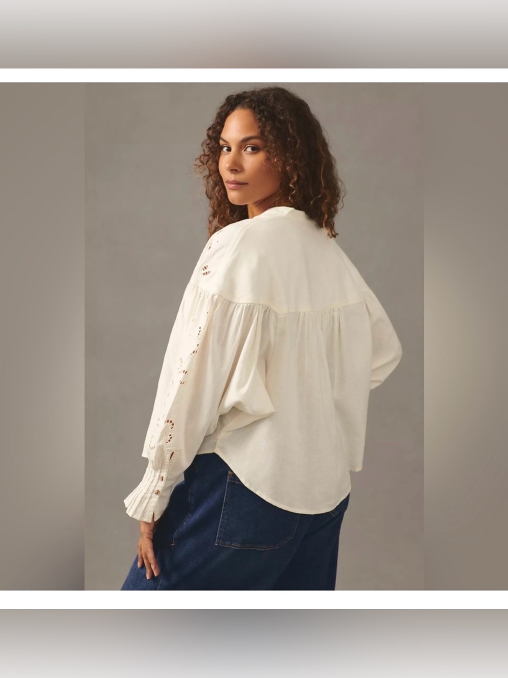 Anthropologie Pilcro Structured Eyelet Blouse Cream Button-Front Shirt Size S - Picture 9 of 17